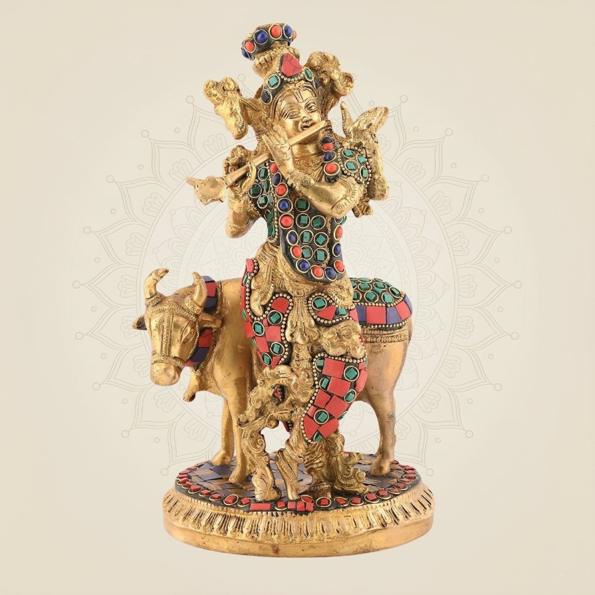 Brass Krishna with Cow Idol