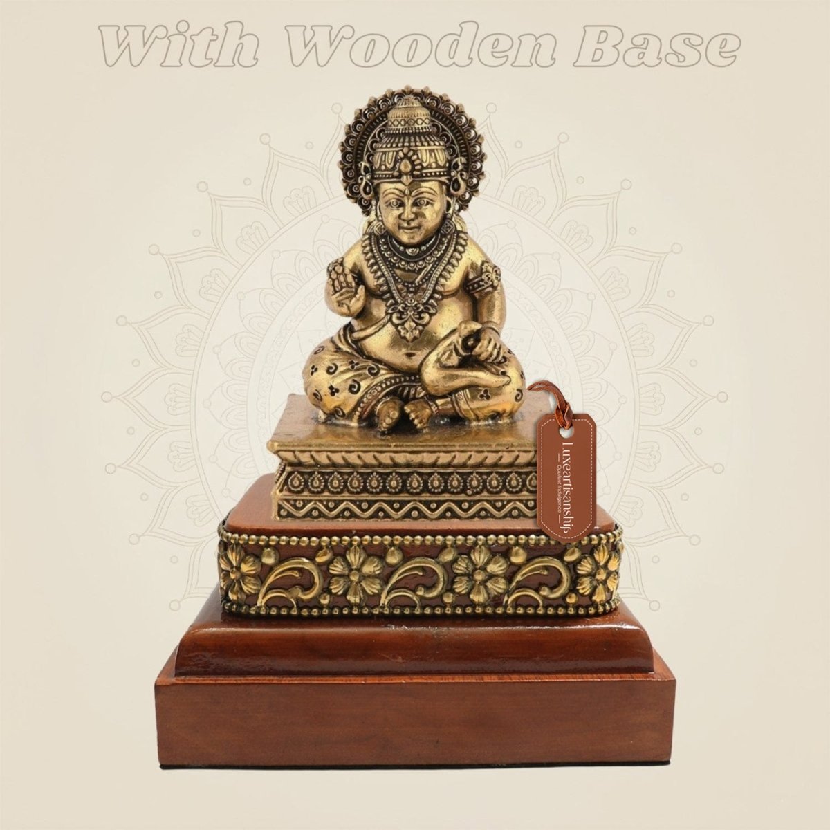 4 inch Brass Kuber Idol with Square Wooden Base