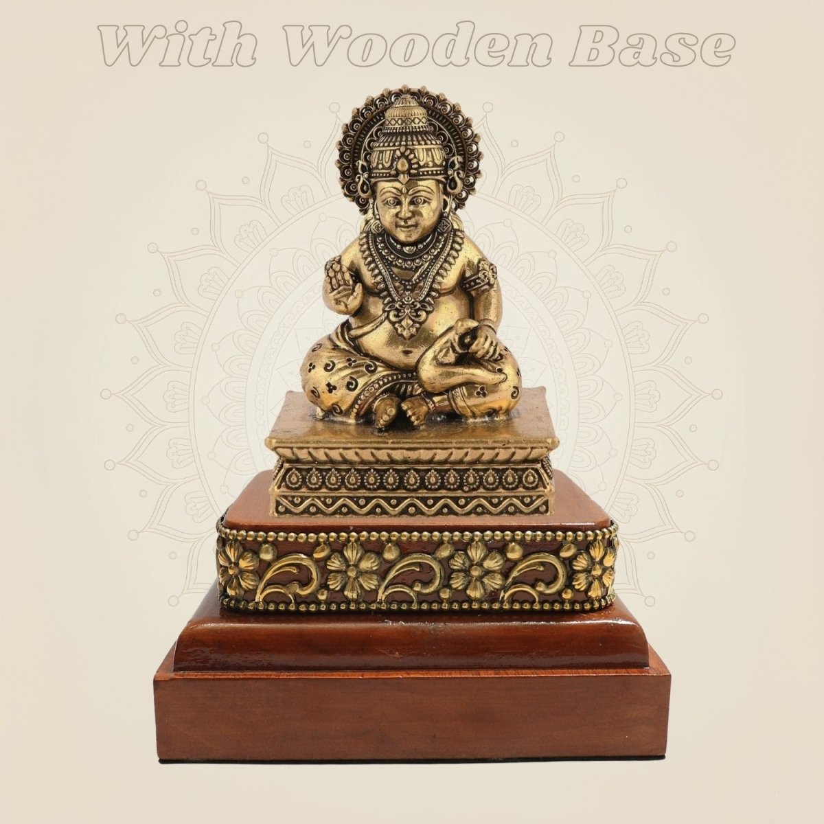 Brass Kuber Idol 4" with Square Wooden Base Decorative Statue - Luxeartisanship