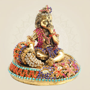 Brass Laddu Gopal Idol with Rhinestone Work β 2.75 Inch - Luxeartisanship