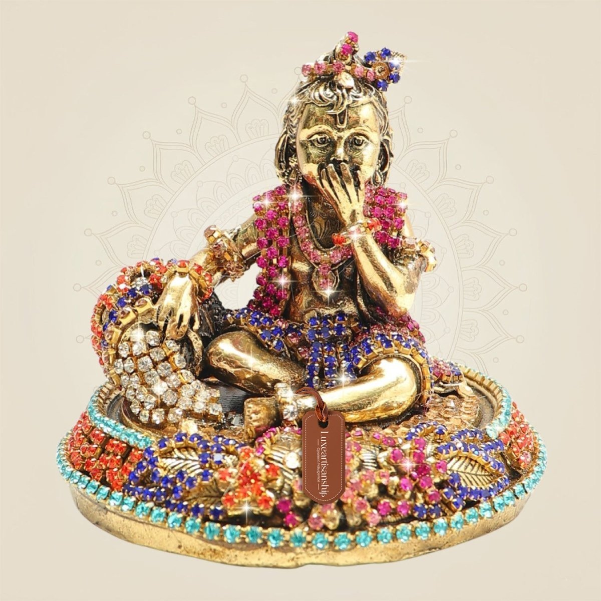 Brass Laddu Gopal Idol with Rhinestone Work