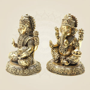 Brass Lakshmi and Ganesha Idol Pair 4" – Detailed Decorative Set - Luxeartisanship