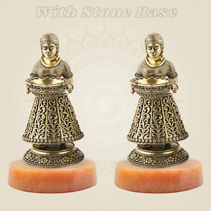 Brass Lakshmi Deepam on stone base
