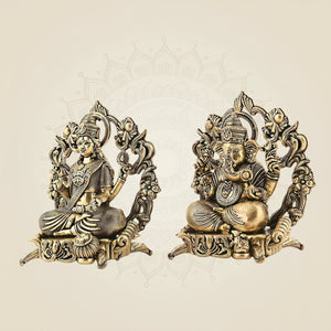 Brass Lakshmi Ganesh 3.75" – Sitting on Lotus Aasan for Home Temple & Diwali Pooja - Luxeartisanship