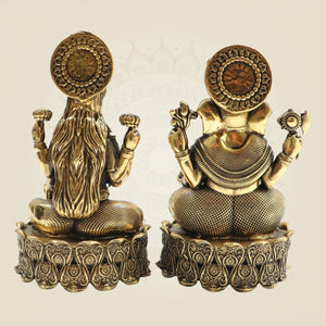 Brass Lakshmi Ganesh Idol Set 4.25" with Lotus Base - Luxeartisanship