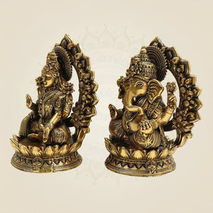 Brass Lakshmi Ganesh Murti Pair 4.5 Inch β Auspicious Idol for Home, Pooja & Office - Luxeartisanship