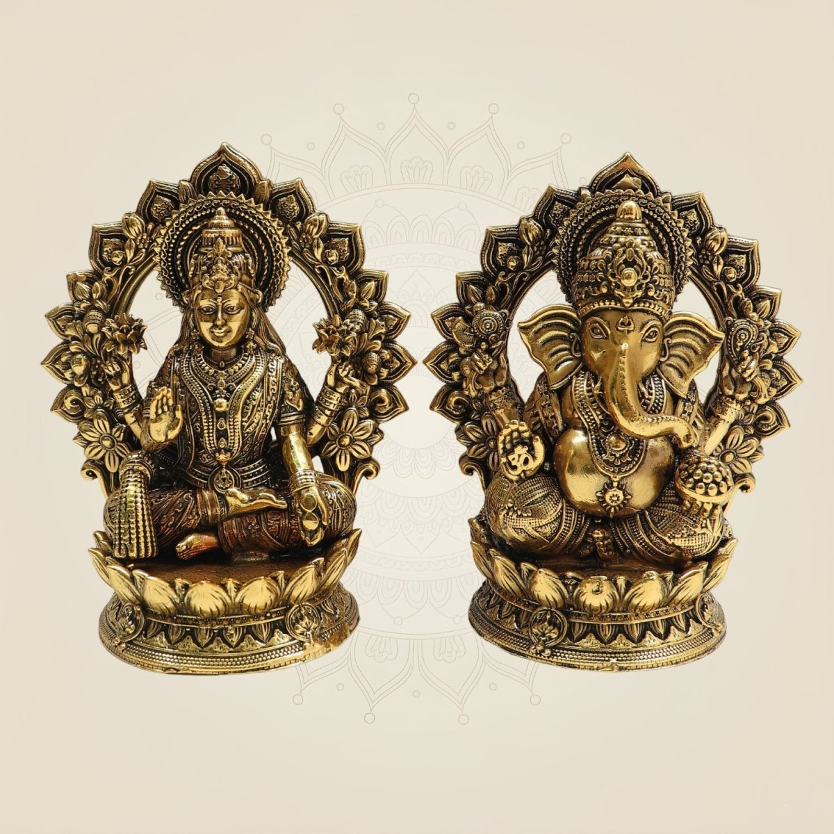 Brass Lakshmi Ganesh Murti Pair 4.5 Inch – Auspicious Idol for Home, Pooja & Office - Luxeartisanship