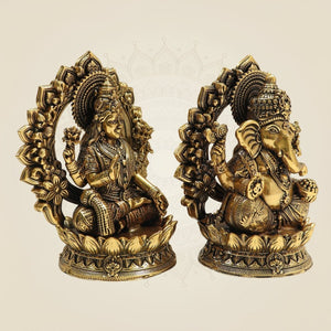 Brass Lakshmi Ganesh Murti Pair 4.5 Inch β Auspicious Idol for Home, Pooja & Office - Luxeartisanship