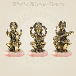 Brass Lakshmi Ganesh Saraswati with gemstone base