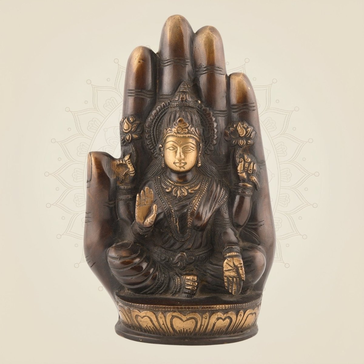 Brass Lakshmi Idol on Palm - Luxeartisanship