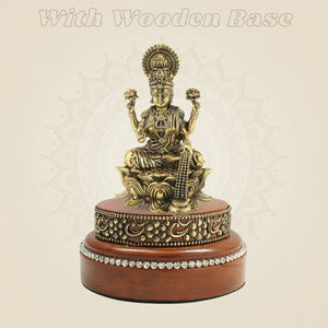 Brass Lakshmi Murti on Wooden Base - Luxeartisanship