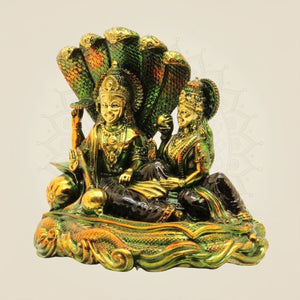 Vibrant colored Lakshmi Narayana brass sculpture