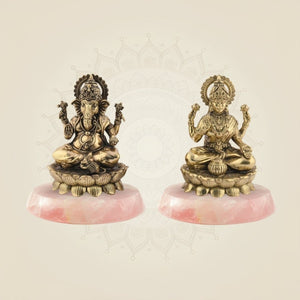 Brass Laxmi Ganesh Idol Pair – Small Lotus Base Murti 3" - Luxeartisanship