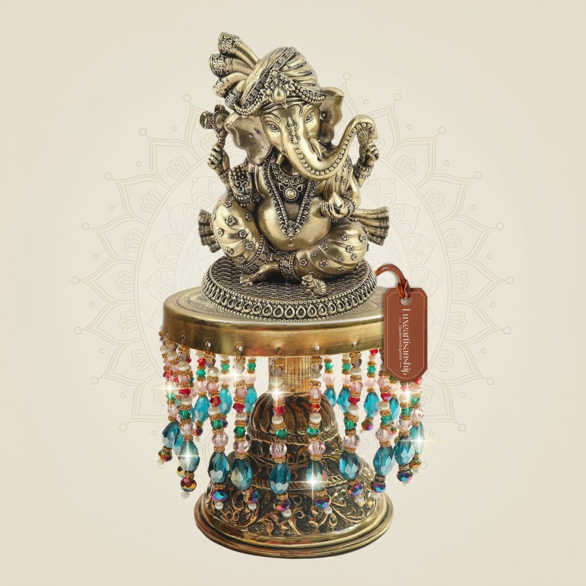 Brass Lord Ganesha Idol on Chowki 7.25"– Solid Metal Build with Detail - Luxeartisanship