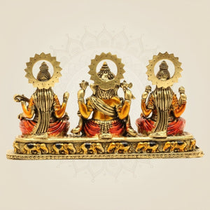 Brass Lord Ganesha, Laxmi & Saraswati Idol 3"