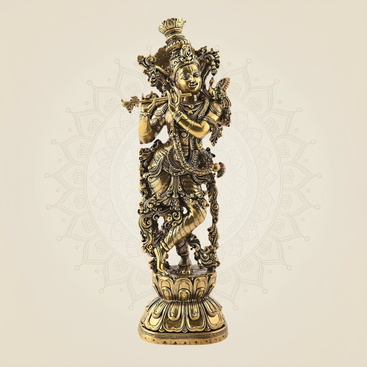 Brass Lord Krishna Idol 9.5"