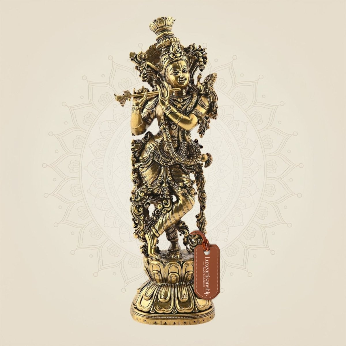 Brass Lord Krishna Idol 9.5"