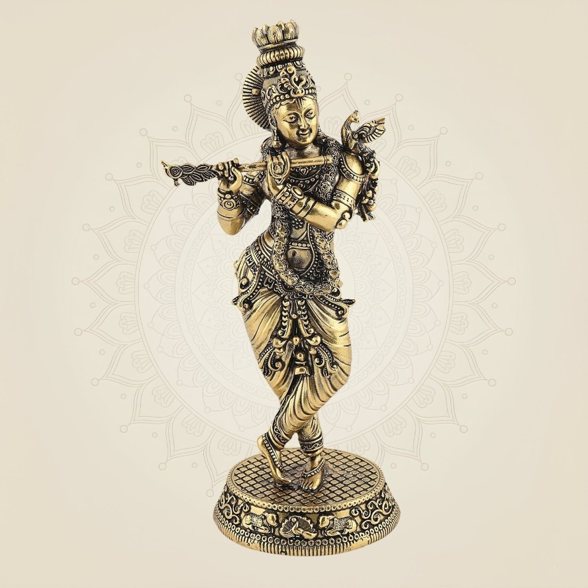 Brass Lord Krishna Playing Flute 6″ – Handcrafted Statue for Home Decor - Luxeartisanship