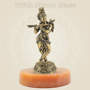 Brass Lord Krishna Playing Flute 6″ – Handcrafted Statue for Home Decor - Luxeartisanship