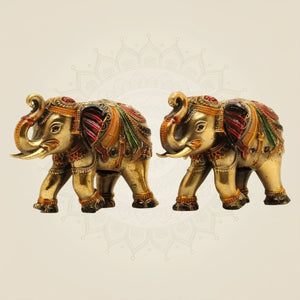 Brass Mini Elephant Pair 3" Artisan – Handcrafted Decor & Vastu Showpiece - Luxeartisanship