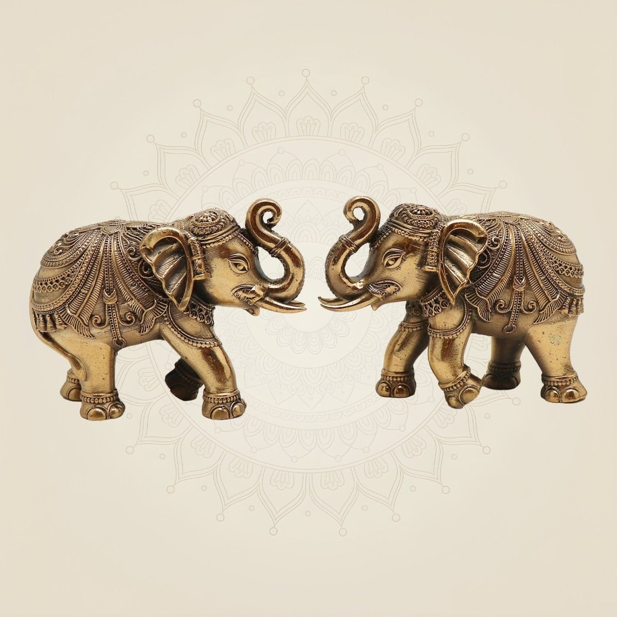 Brass Mini Elephant Pair 3" Artisan – Handcrafted Decor & Vastu Showpiece - Luxeartisanship
