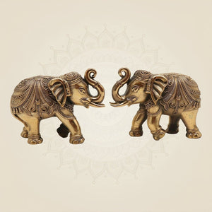 Brass Mini Elephant Pair 3" Artisan – Handcrafted Decor & Vastu Showpiece - Luxeartisanship