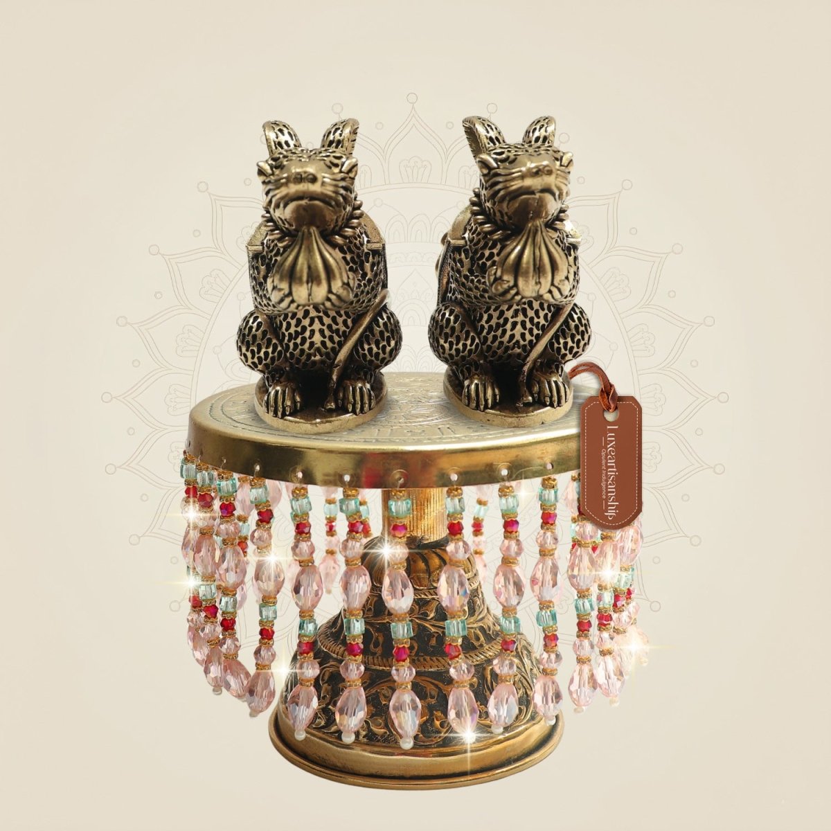 Brass Mushak Pair with Chowki Base Symbol of Ganesh Vahan 7" - Luxeartisanship