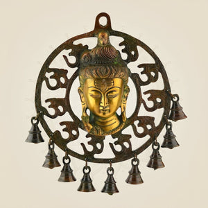 Brass Om Shiva Wall Hanging 10.75″ – With Naag, Ganga & Hanging Bells - Luxeartisanship