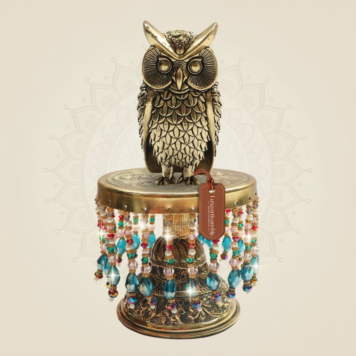 Brass Owl on Chowki for Placement with Lakshmi ji Vahan 7.5" - Luxeartisanship