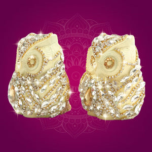 Brass Owl Pair Figurine Decorated with Rhinestones 3" - Luxeartisanship