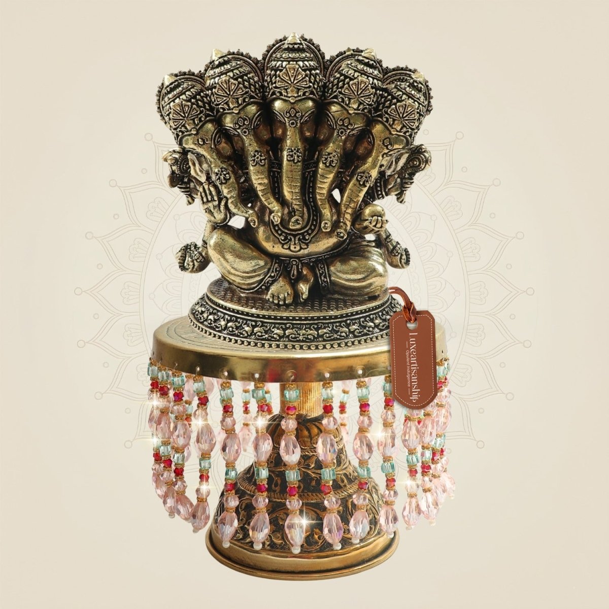 Brass Panchmukhi Ganesh Murti on Chowki for Success Energy 8.25" - Luxeartisanship
