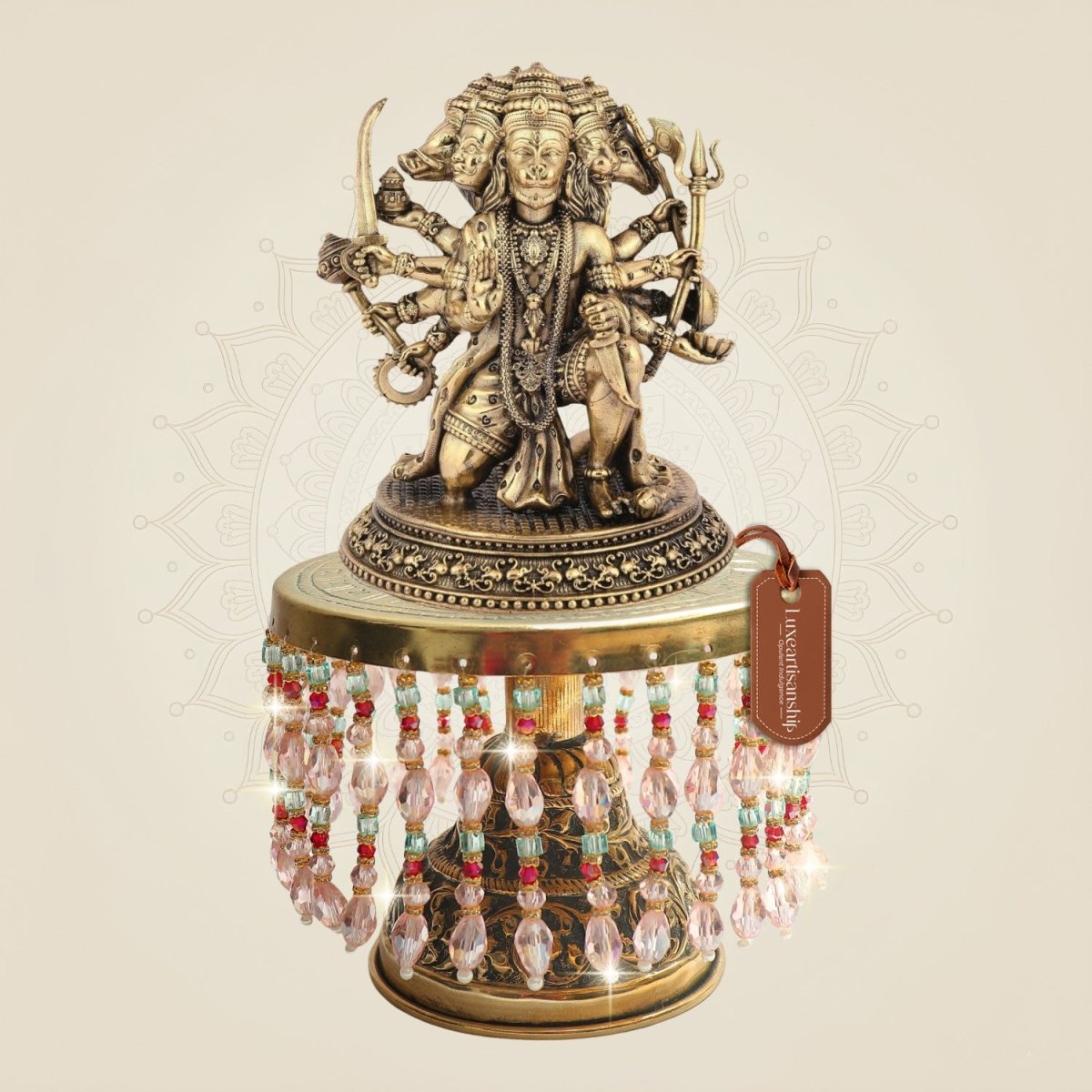 Brass Panchmukhi Hanuman Idol Chowki Compact Size 8.5" - Luxeartisanship