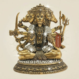 Brass Panchmukhi Hanuman Murti with Refined Stone