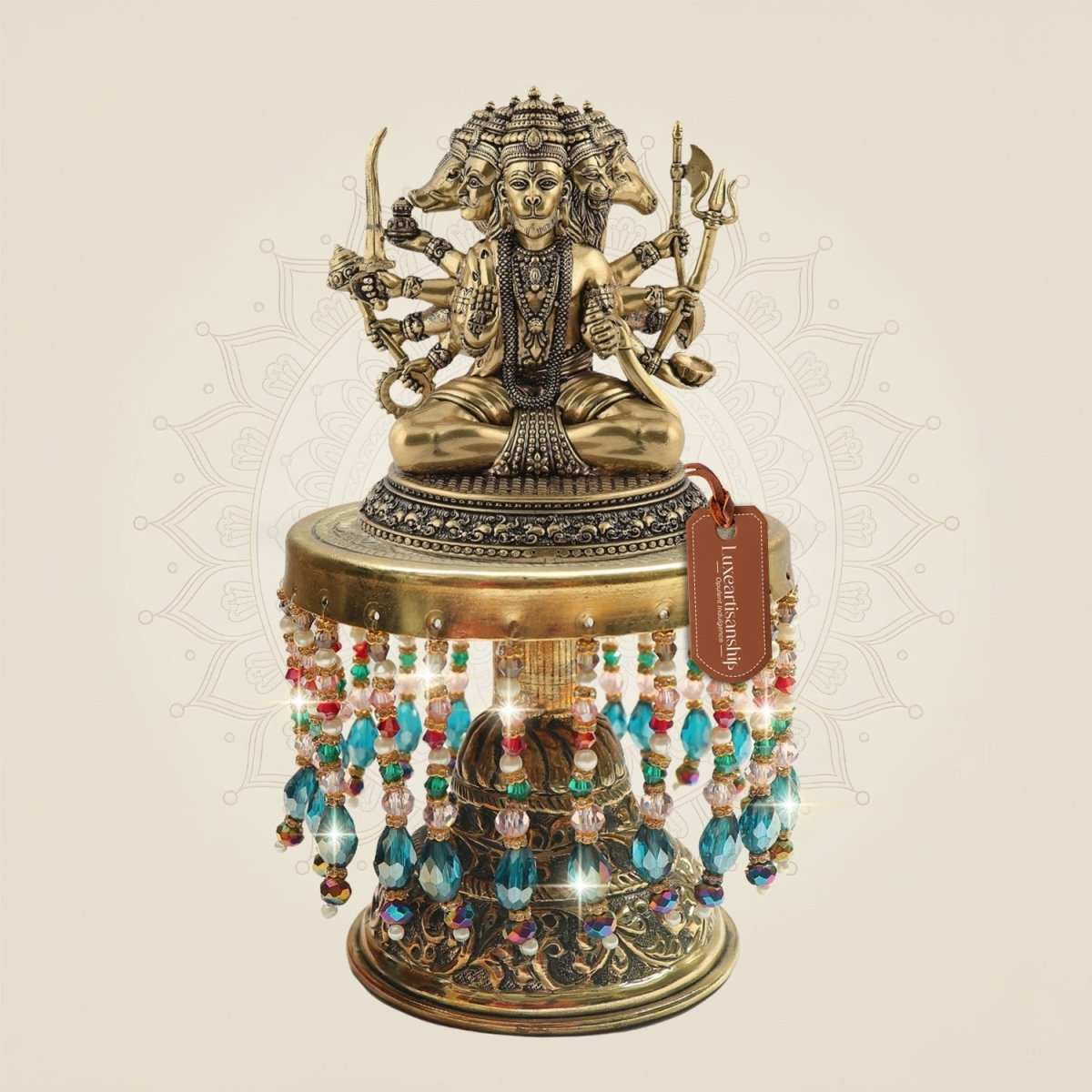 Brass Panchmukhi Hanuman on Chowki 7"– Guardian Form - Luxeartisanship