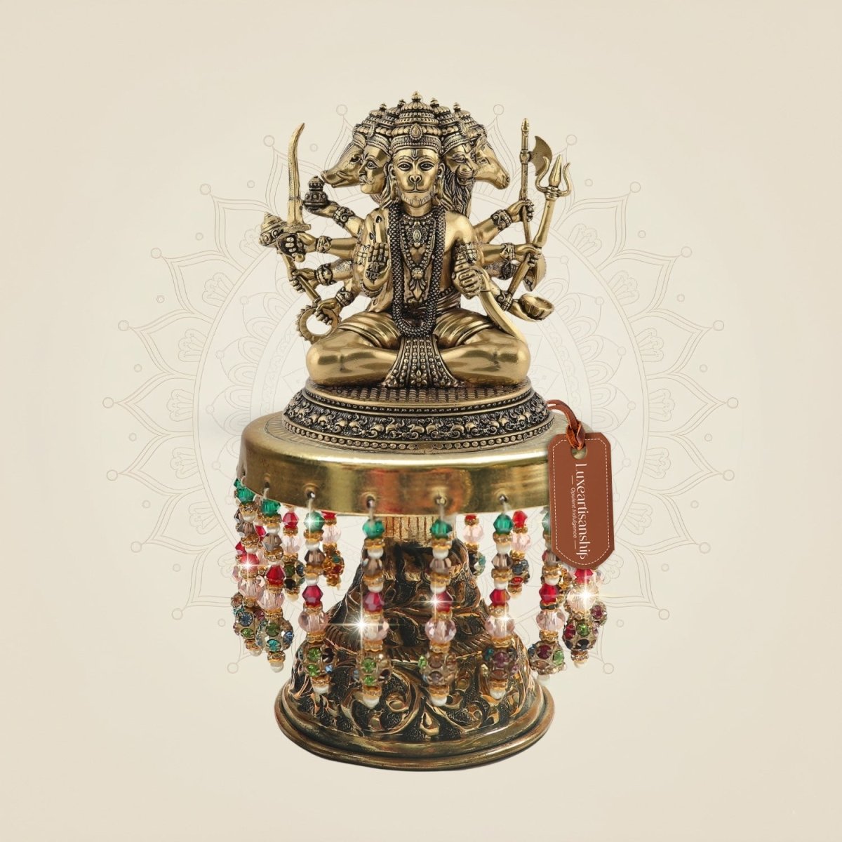 Brass Panchmukhi Hanuman on Chowki – Strong Visual Layout 5.25" - Luxeartisanship