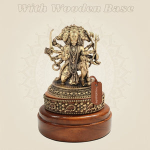 Brass Panchmukhi Hanuman’s Five Face Idol on Round Wooden Base