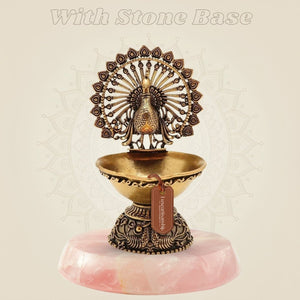 Brass Peacock Diya 4"– Handcrafted Oil Lamp for Hindu Rituals and Festive Décor - Luxeartisanship