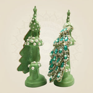 Brass Peacock Figurine on Tree Trunk with Sparkling Jewellery Stones - Luxeartisanship