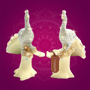 Brass Peacock Showpiece with Multicolour Jewellery Stone Work 8" - Luxeartisanship