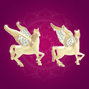 Brass Pegasus Horse Pair Statue 4.5" Decorated with Rhinestones - Luxeartisanship