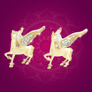 Brass Pegasus Horse Pair Statue 4.5" Decorated with Rhinestones - Luxeartisanship