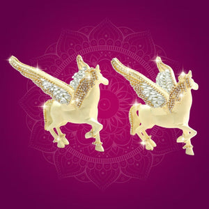 Brass Pegasus Horse Pair Statue 4.5" Decorated with Rhinestones - Luxeartisanship