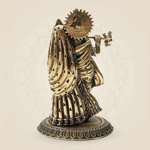 Brass Radha Krishna Idol 4"– Graceful Flute - Playing Murti for Home - Luxeartisanship