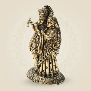 Brass Radha Krishna Idol 4"– Graceful Flute - Playing Murti for Home - Luxeartisanship