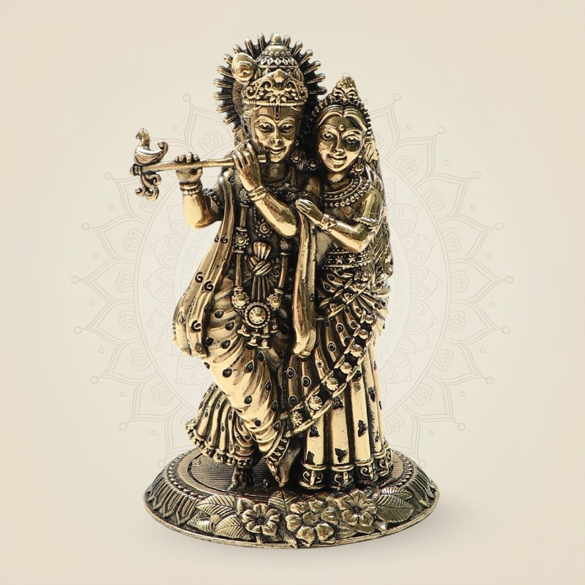 Brass Radha Krishna Idol 4"– Graceful Flute - Playing Murti for Home - Luxeartisanship
