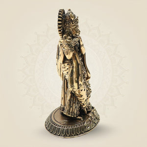 Brass Radha Krishna Idol 4"– Graceful Flute - Playing Murti for Home - Luxeartisanship