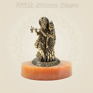 Brass Radha Krishna Idol 4"β Graceful Flute - Playing Murti for Home - Luxeartisanship