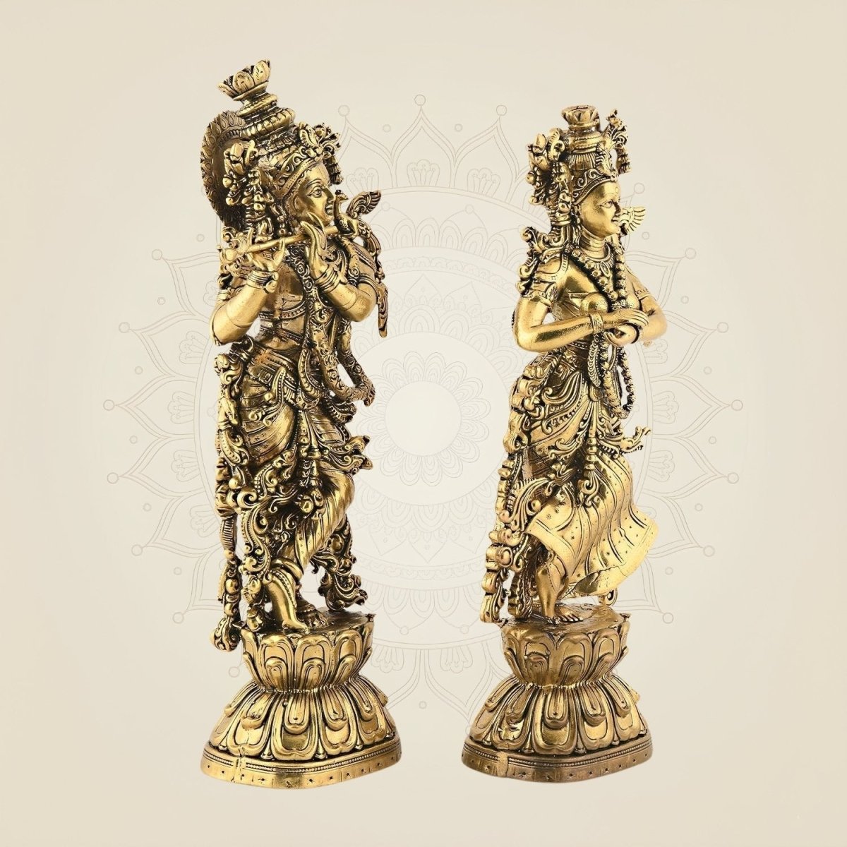 Brass Radha Krishna Idol 9.5" – Handcrafted Premium Sculpture for Aarti & Decor - Luxeartisanship