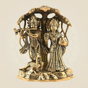 Brass Radha Krishna Idol Under Tree 5.25"