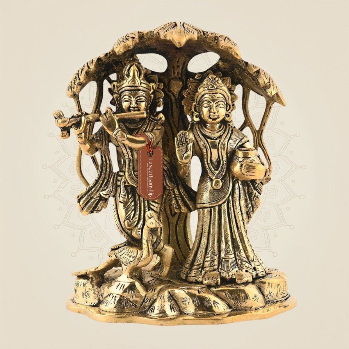 Brass Radha Krishna Idol Under Tree 5.25"